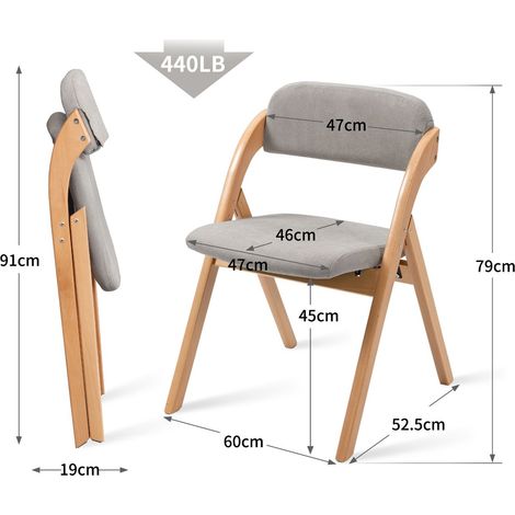 Lot de chaises 2 chaises pliantes assises rembourrées chaises empilables housse amovible structure en bois gris (1/5)