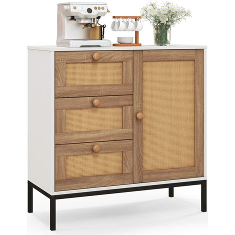 Rattan Buffet Cabinet Storage Sideboard Bar Accent Cabinet 1 Door and 3 Drawers (1/5)