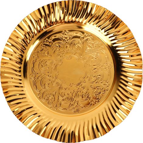 Rundes, goldfarbenes Serviertablett 20 cm, fächerförmige Wellenform, aus goldfarbenem Edelstahl, ideal für Partys, Hochzeiten und Zuhause. (1/5)