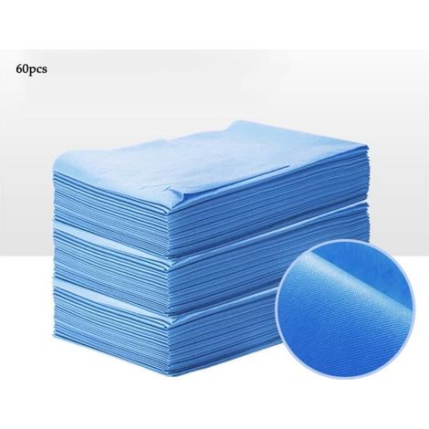 Lot de 60 Draps Jetables, Drap de Lit Jetable Non Tissé Pour Massage Spa Beauté, Imperméable à l'eau et à l'huile,80 x 180 cm Bleu (1/4)