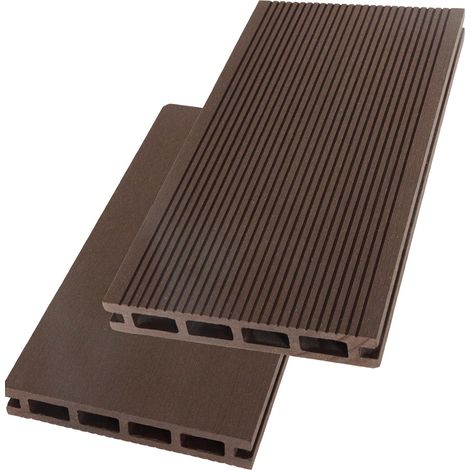 Green Outside – Lames de terrasse composite 2,60m – Couleur chocolat – Réversibles avec face lisse et rainurée – Résistantes aux intempéries (1/3)