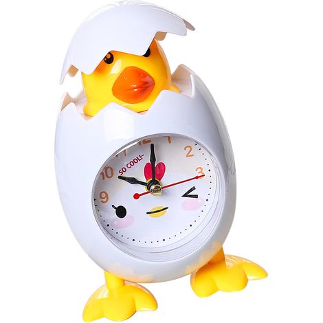 Réveil poussin pour enfants, motif dessin animé mignon, réveil de bureau en plastique à mouvement à quartz blanc pour étudiants (1/5)