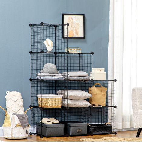 Étagère modulable 9 cases en métal noir, cubes 35 cm, charge 30 kg HAVRYA (1/5)