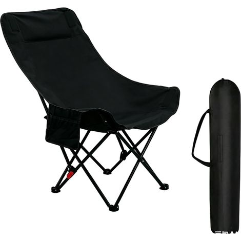 Chaise de camping à dossier haut - Pliable - Avec dossier réglable sur 4 positions - Charge maximale : 150 kg - En aluminium - Avec poche latérale et sac de transport - Pour jardin, balcon, extérieur (1/5)