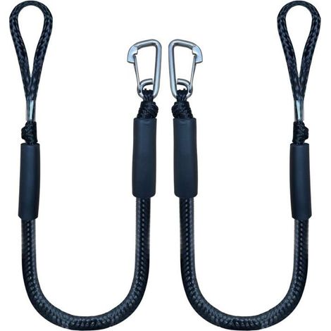 Corde d'amarrage élastique avec crochet, noire, pour bateau, lot de 2, 1,2 m (4 pieds), noire (1/5)