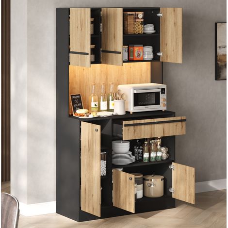 Mobile alto da cucina 100/40/180 cm effetto legno e nero, con LED RGB e 2 cassetti (1/5)