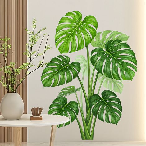 JSSEVN-Stickers Muraux Feuilles de Palmier Autocollant Mural Plantes Vertes Deco Stickers Salle de Bain Cuisine (1/5)