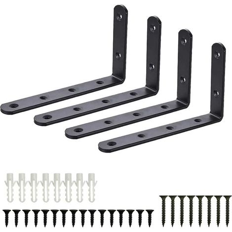 Reno – Juego de 4 soportes de fijación – Acero inoxidable negro en forma de L – Soporte de pared para estantes – Capacidad de carga de hasta 30 kg – Dimensiones: 125 x 75 x 20 mm (1/5)