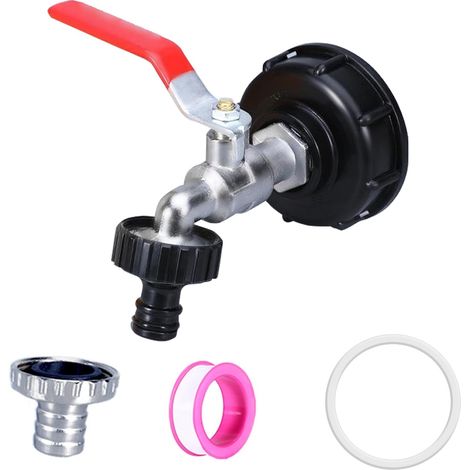 Robinet Cuve 1000L avec Connecteur Plastique, Raccord Robinet IBC 3/4", Adaptateur IBC Alliage Aluminium S60X6, Accessoires Vidange Réservoir 1000L pour Tuyau Arrosage Jardin, Recuperateur Eau Pluie (1/5)