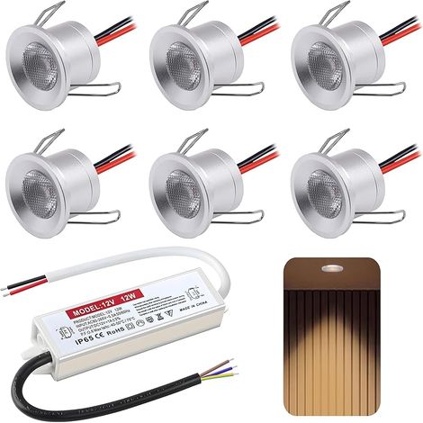 Spot LED Encastrable 2W, 12V Spots Plafond,IP65 Spot Salle de Bain,mini spot Led Extra Plat 19mm,Trou Φ25-28mm spot encastrable pour Cuisine Salon Carport,Lot de 6 (Argenté Blanc Chaud 3000K) (1/5)