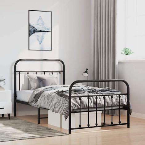 Cadre de lit métal sans matelas avec pied de lit noir 100x190cm (1/5)