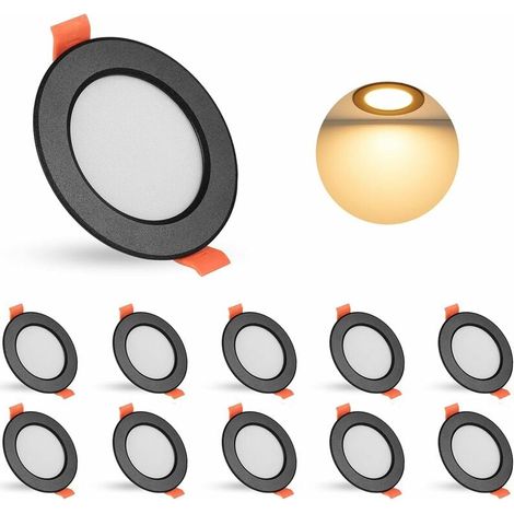 Encastré au mur et au plafond LED Downlight Noir, 10 x 5W LED Encastré au plafond Downlight 450lm AC 85-265V Plafonnier rond Plafonnier encastré 3000K Lumière chaude Taille : Ø8030mm (1/3)