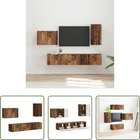 Holz Wandregal - TV-Wandregal-Set Wandmontiert 4 pcs Altholz Holzwerkstoff (1/5)