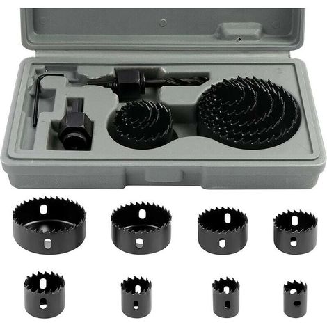 Kit de sierra de corona bimetálica de acero al carbono (11 piezas, 19-64 mm) para madera, placas de yeso y paneles de yeso. (1/4)