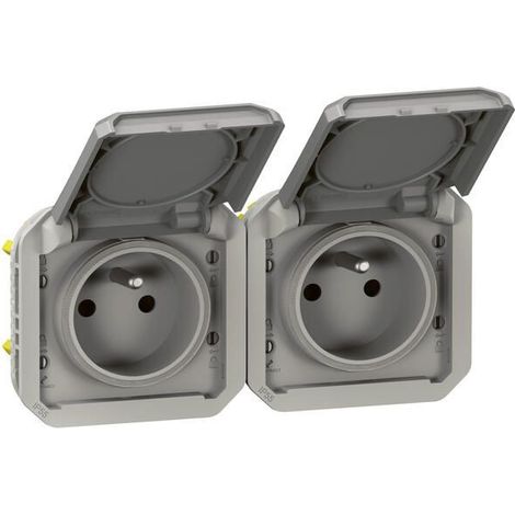 Legrand – Prise étanche composable 2 x 2P+T 16A – IP55 pour espaces humides – Installation horizontale – Couleur gris