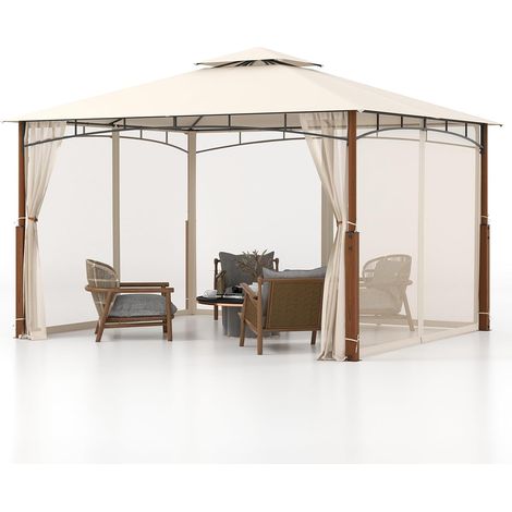 Goplus – Tonnelle de jardin 3x3,6m – Pavillon extérieur avec toit ventilé – Parois en filet respirantes – Installation flexible avec clous de sol (1/5)