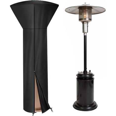 Housse de chauffage de terrasse en tissu polyester 420D imperméable Ø 84 cm (haut)/Ø 48 cm (bas)/226 cm (hauteur), convient pour lampe chauffante d'extérieur noire (1/5)