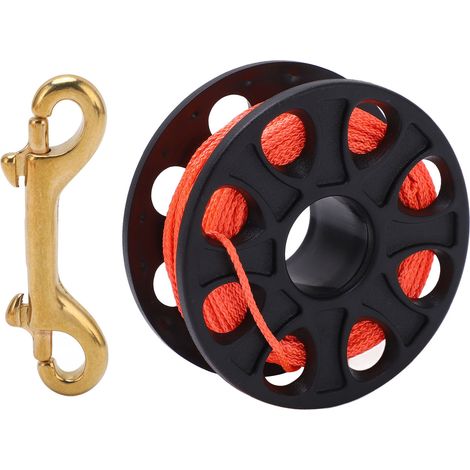 Bobine de sécurité plongée 30 mètres avec mousqueton double et corde fluorescente orange - équipement de plongée sous-marine