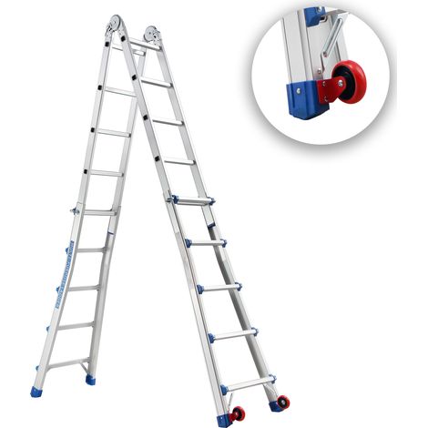 STANEW Scala in alluminio Scala Multiuso 5,10 m 5x5 Pioli Scala Telescopica con ruote Multifunzionale Pieghevole Singola Fissa Scala scorrevole Scaletta e Bifacciale, Argento (1/5)