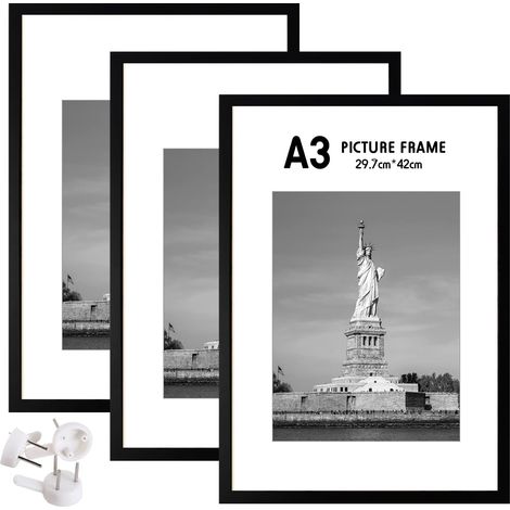3 Pièces A3 Noir Cadre Photoen, Cadres Poster en Plexiglas, cadres Photo Bois, Versatile Photo Frame, cadre d'image d'affiches, cadre Picture Polyvalent pour la Chambre Le Salon, 29,7 x 42 cm (1/5)