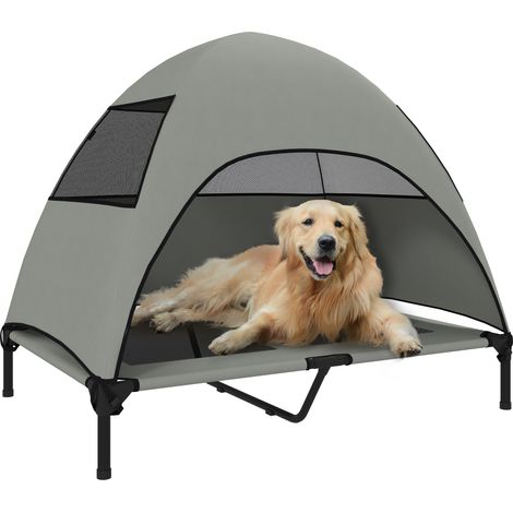 Hundeliege Outdoor mit Dach, Erhöhtes Hundebett für Große Hunde, 106 x 76 x 99 cm, Hellgrau
