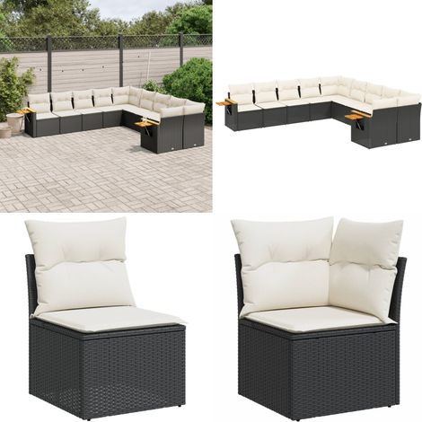 Salon de jardin 10 pcs avec coussins noir résine tressée - Ensemble Salon De Jardin - Meuble Extérieur - Résine Tressée - Rotin Synthétique - Mobilier De Jardin - Home & Living (1/5)