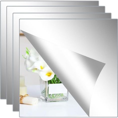 Selbstklebender Wandspiegel – Bruchsicheres Acryl – Geeignet für Badezimmer, Fitnessstudios und Flure – 20 x 20 cm – 4er-Pack