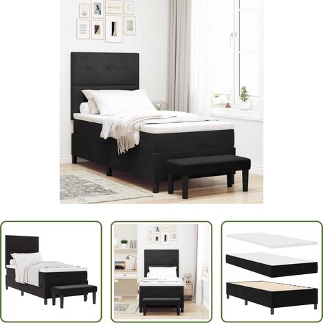 vidaXL Lit moderne - Lit à ressorts avec matelas Noir 80 x 200 cm Velours (1/5)