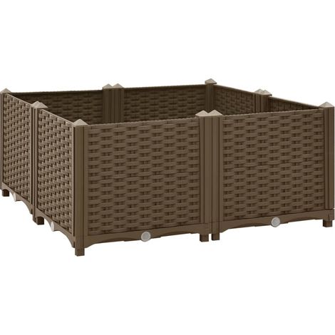 Macetero elevado plantas flores jardín 80 x 80 x 38 cm marrón polipropileno 020000957 (1/5)