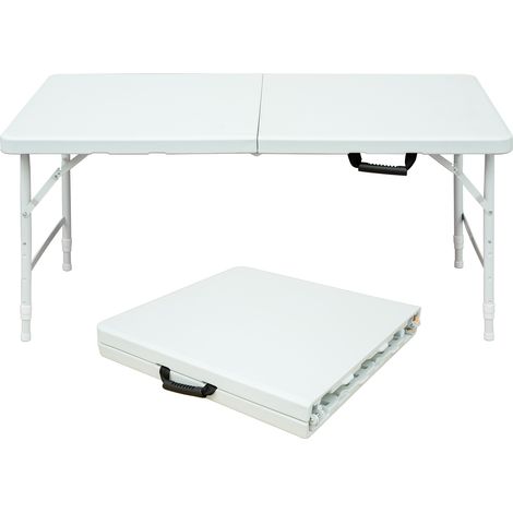 Table pliante 125x61x58-74 cm plastique acier blanche, hauteur réglable pour camping – MEUBLIV (1/5)