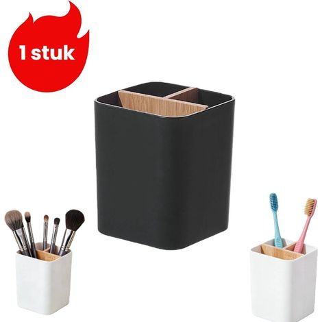 Porte-stylos de bureau compartimenté à 3 compartiments pour fournitures de bureau et pinceaux de maquillage noir (1/5)