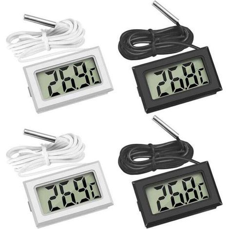 (1 mètre noir, 2 unités de chaque couleur pour 1 mètre blanc) Mini thermomètre numérique LCD avec sonde de température pour réfrigérateur, congélateur et climatiseur