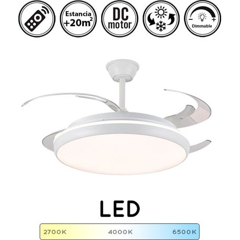 Ventilador de techo retráctil con luz silencioso DC con mando Charly XL blanco 150 cm invierno-verano color luz regulable (1/5)