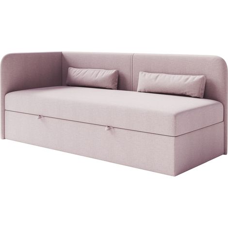 Selsey Calmmo – Jugendbett 90x200 mit Bettkasten, Chenille-Bezug, Kopfteil links, Rosa