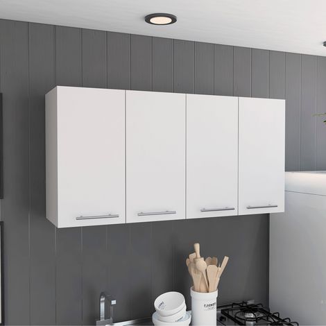 Mueble de Pared para Cocina 120 con cuatro puertas , dos estantes y almacenamiento para menajes , 60 X 120 X 33.5 cm , Blanco (1/5)