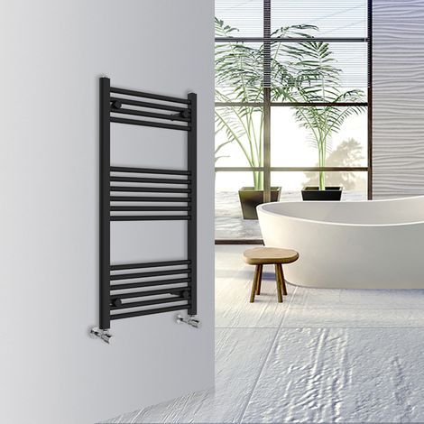 Warmehaus Straight Bathroom Heated Towel Rail Warmer Radiator Central Heating 1000x500mm Black (1/5)