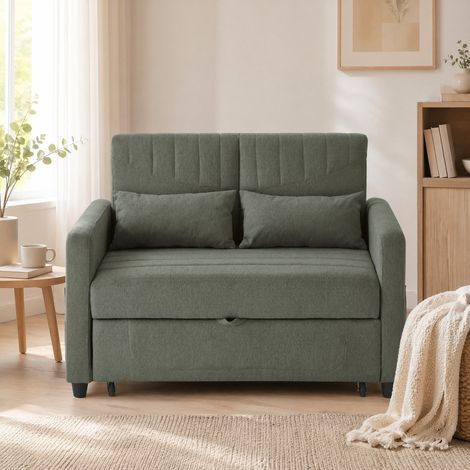 Divano letto 2 posti convertibile, con schienale reclinabile a 3 posizioni, tessuto traspirante verde militare, per piccoli spazi – CHICFURN (1/5)