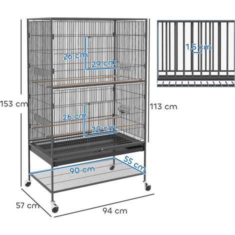 Vogelkäfig inklusive Sitzstangen, Vogelspielzeug, herausnehmbare Bodenwanne, 1 Ablage, Grau (1/5)