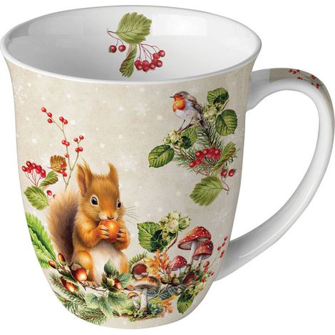 Mug en porcelaine fine écureuil et rouge-gorge 40 cl (1/2)