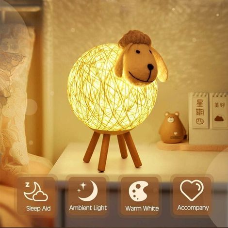 Veilleuse LED, lampe de chevet en rotin de mouton, projecteur de veilleuse pour enfants, veilleuse LED pour chambre à coucher, chambre de bébé, salon, cadeau, 110cm USB/Push Switch (1/4)
