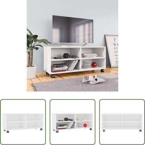 Meuble tv bois - Meuble TV avec roulettes Blanc 90x35x35 cm Bois d'ingénierie (1/5)