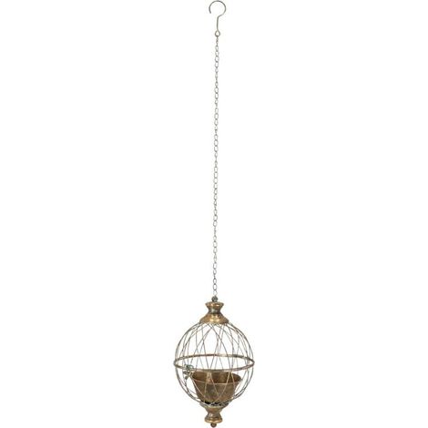 Jardinière Ronde S suspendue Métal Vieilli avec Chaîne - Ø 19,2 x H 32,5 cm - Livraison gratuite (1/2)