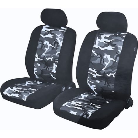 1+1 Universelle Schonbezüge, Polster für Vordersitze für Auto, Van, Jeep, Farbe schwarz-grau (Camouflage)