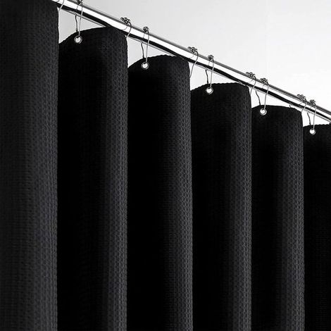 Rideau de douche - 180x200 cm - Rideau de douche gaufré - Rideau - Rideau de salle de bain - Décoration de salle de bain - Avec crochets pour rideau de douche - Polyester - Zwart - Imperméable (1/5)