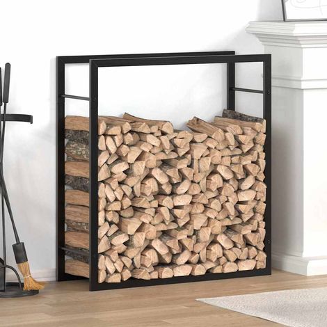 Portant de bois de chauffage Porte-bûches - Abri de stockage pour jardin - Noir mat 80x28x86 cm Acier BV704452 - BonneVie (1/5)