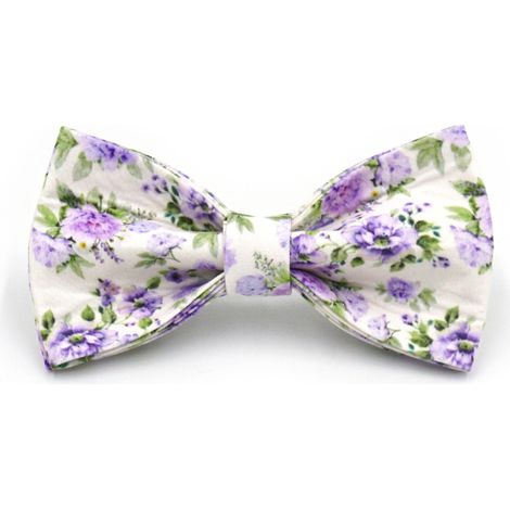 Collier de chien à motif floral et nœud papillon - Taille L - Coton - Boucle dorée réglable - Violet (1/2)