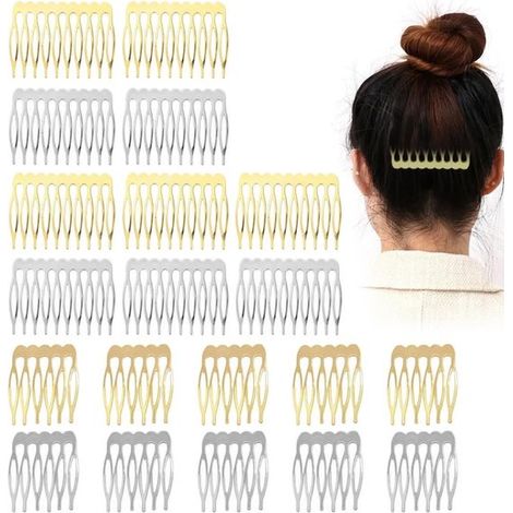 20 pettini laterali in metallo, pettine a velo a 10 e 6 denti, pizzo per capelli da donna francese con denti per accessori per capelli con fermaglio per chignon argento e oro (1/5)