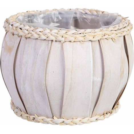 Cesto redondo de madera blanco 24x24x19h cm (1/5)