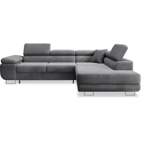 Canapé d'angle droit convertible Marius velours côtelé Gris foncé
