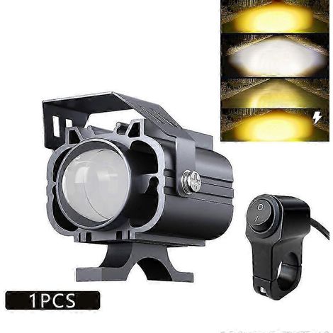 Phares auxiliaires à LED pour moto, feux antibrouillard, projecteurs additionnels avant, 4 modes, 12 V-85 V, bicolore blanc/ambre (1/5)